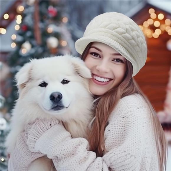 9 Pcs Women\'s Winter Beanie Knit Hat Fleece Lined Knitted Caps with Visor main image 4